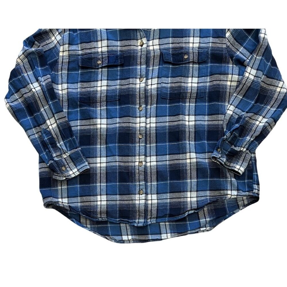 Old Navy The Boyfriend Shirt Blue Plaid Long Sleeve Button-Up Womens Size L - Picture 3 of 6